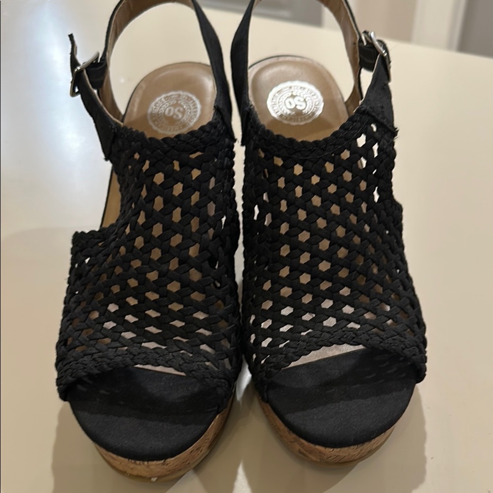 Black and Brown Wedge Sandals with Cork Heel platform - Picture 3 of 7